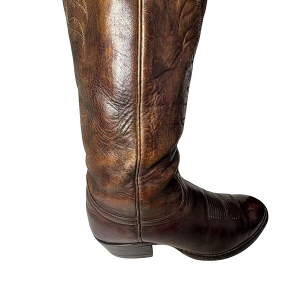 Vintage Brown Leather Black Label Tony Lama Cowboy Boots Men\'s Size 9